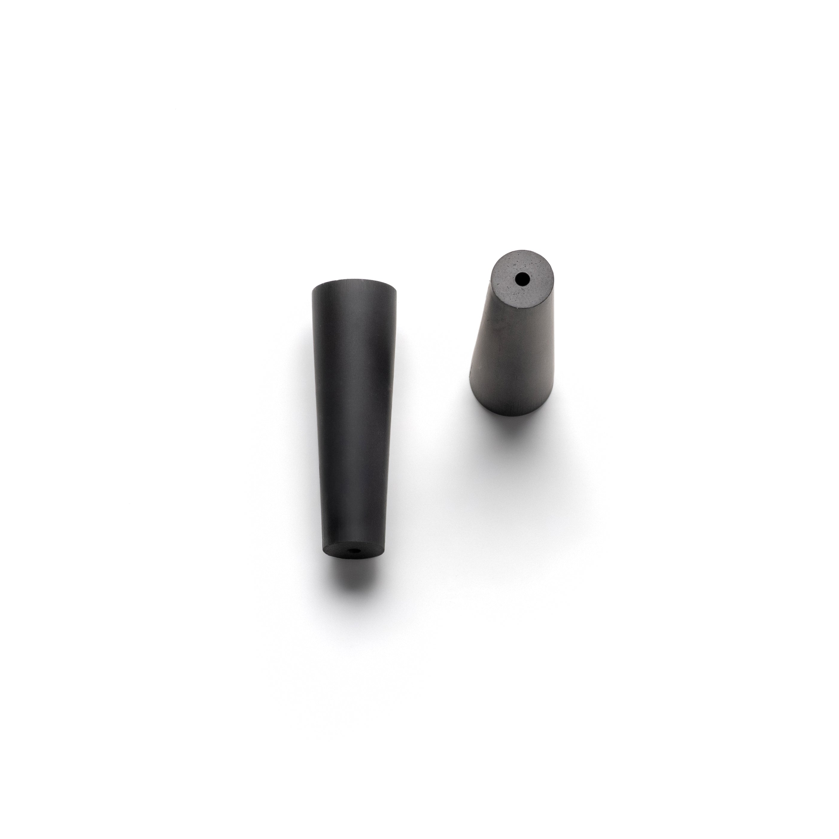 Two black boron carbide nozzles with a 2mm aperture, designed for sandblasting equipment.