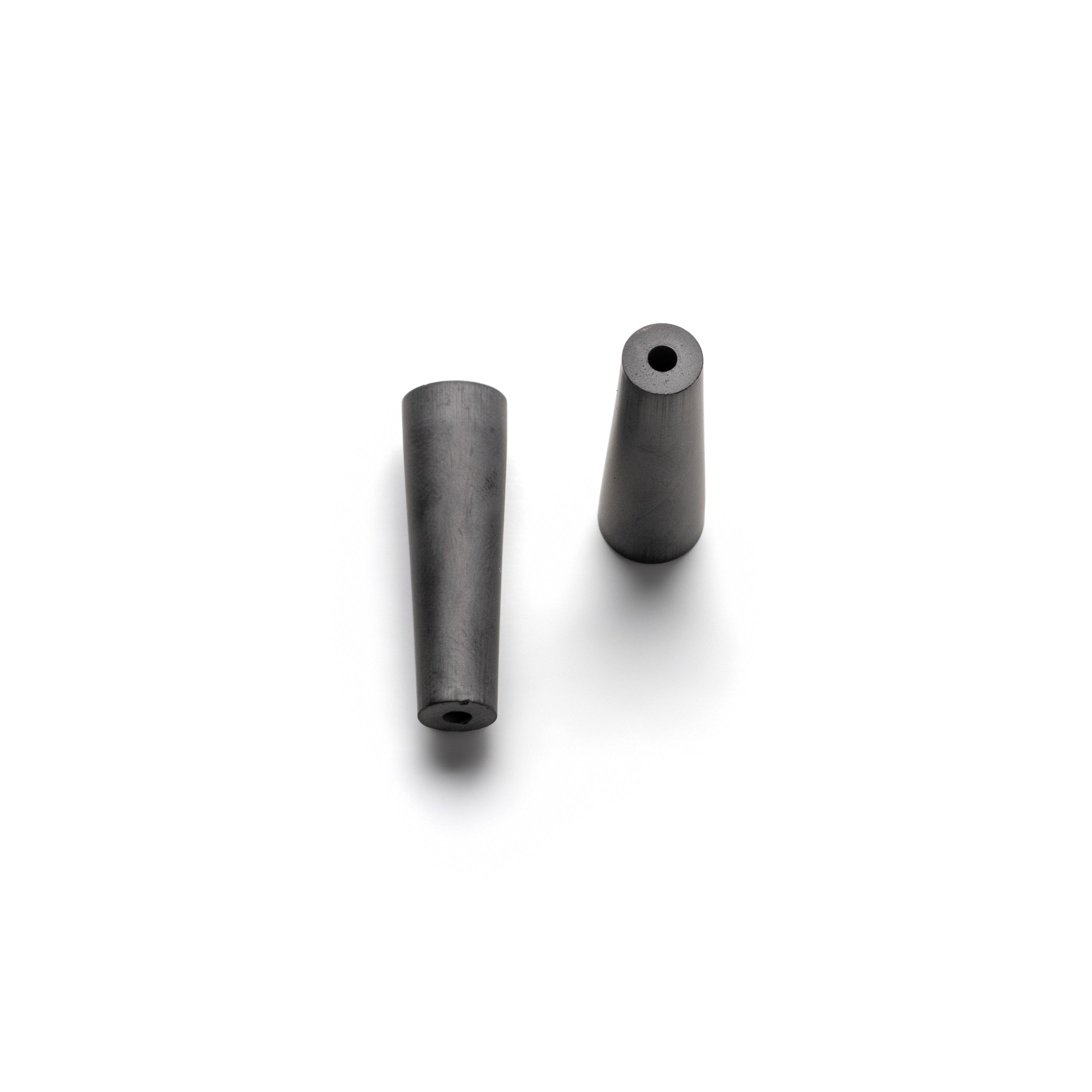 Two black boron carbide nozzles with a 3mm diameter, designed for sandblasting equipment.
