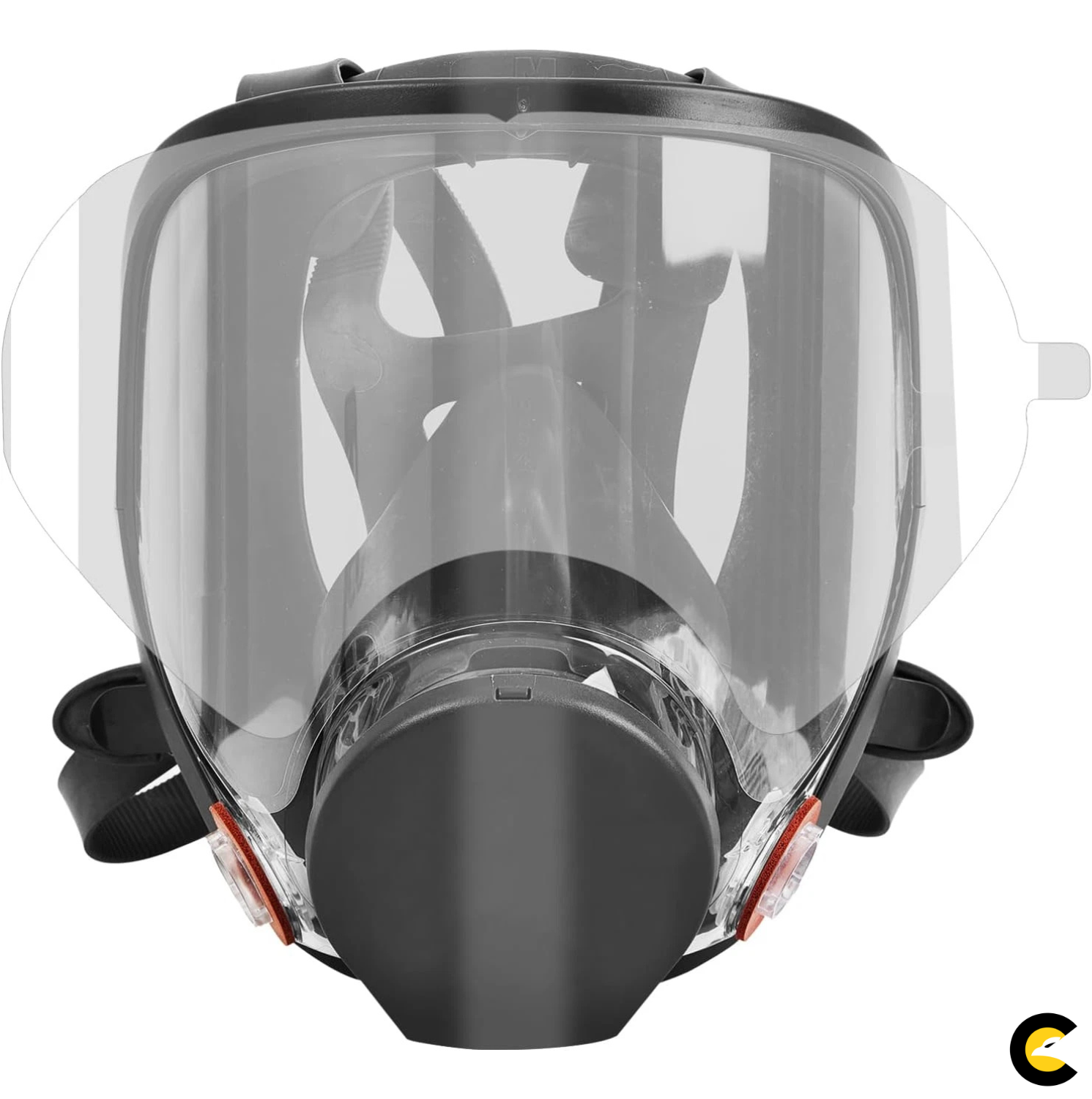 Full face dust mask with protective film applied on visor – replacement cover for sandblasting and respirator masks